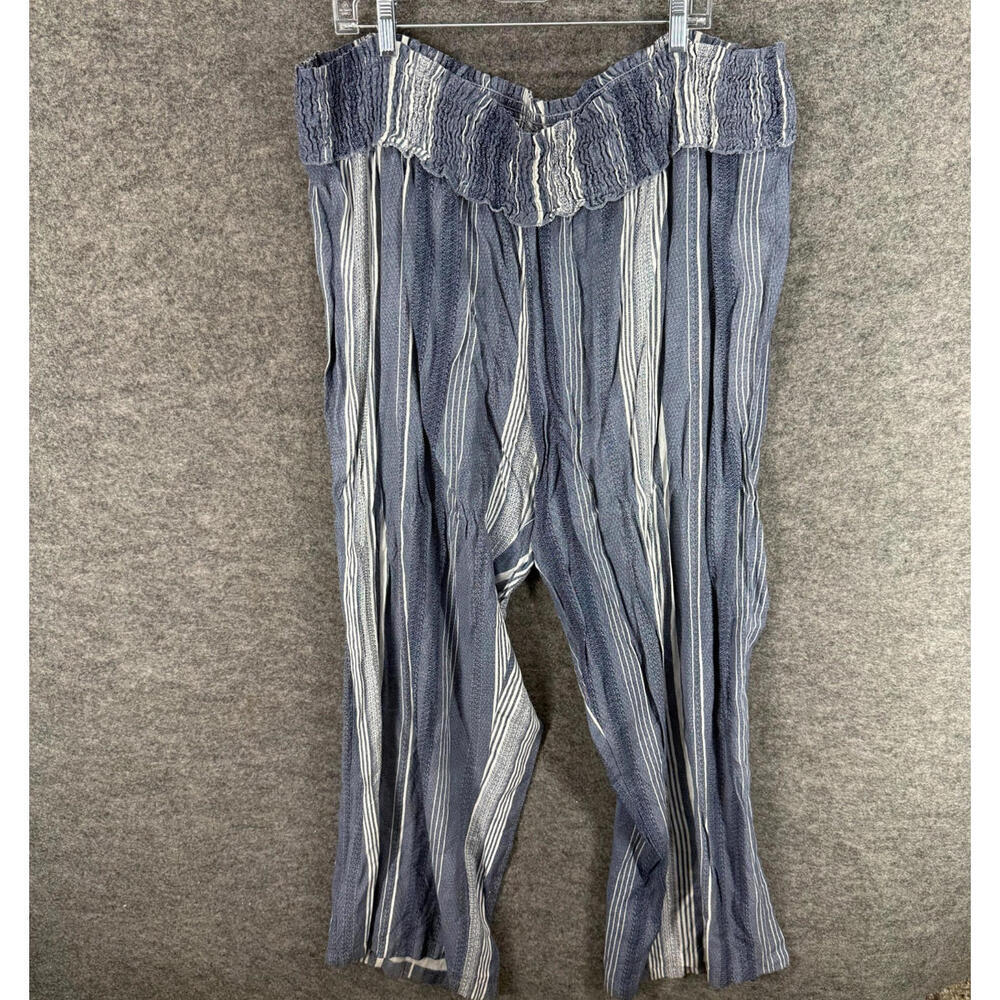 Ashley Stewart Pants Women 26/28 Plus Gray Striped Chino Elastic Waist Rayon
